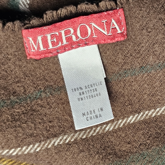 [MERONA] Brown, Yellow, Green & White Plaid Pattern Acrylic Scarf - Picture 3 of 13